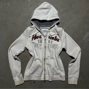y2k Abercrombie White Zip-Up Hoodie